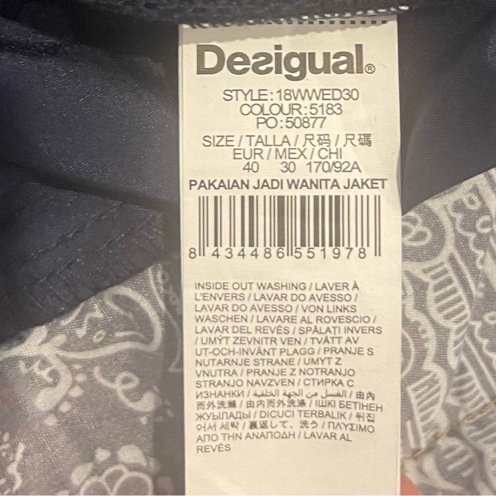 NEW📍Desigual Tottori  Embroidered Bomber Jacket velvet & Denim 40 medium - Picture 13 of 16